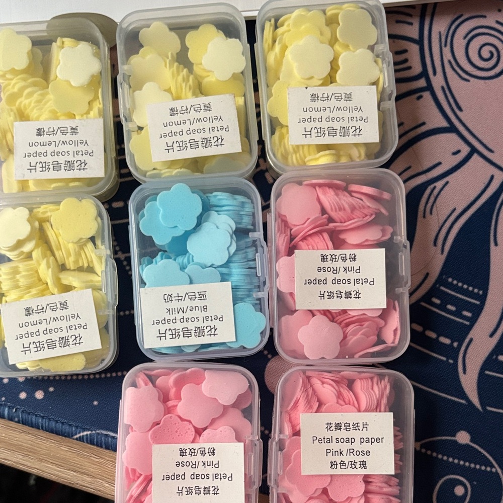 Petal Soap Paper Set in Yellow, Blue, and Pink